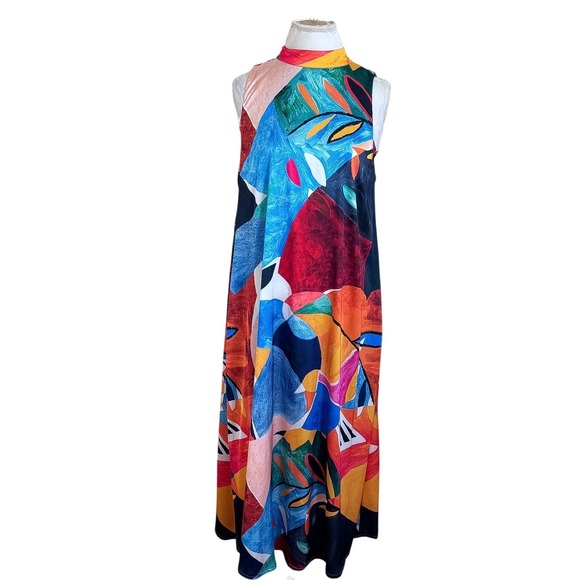 Nicole Miller Dresses & Skirts - Nicole Miller Womens Artsy Maxi Dress Size L Colorful Resortwear Wedding Guest